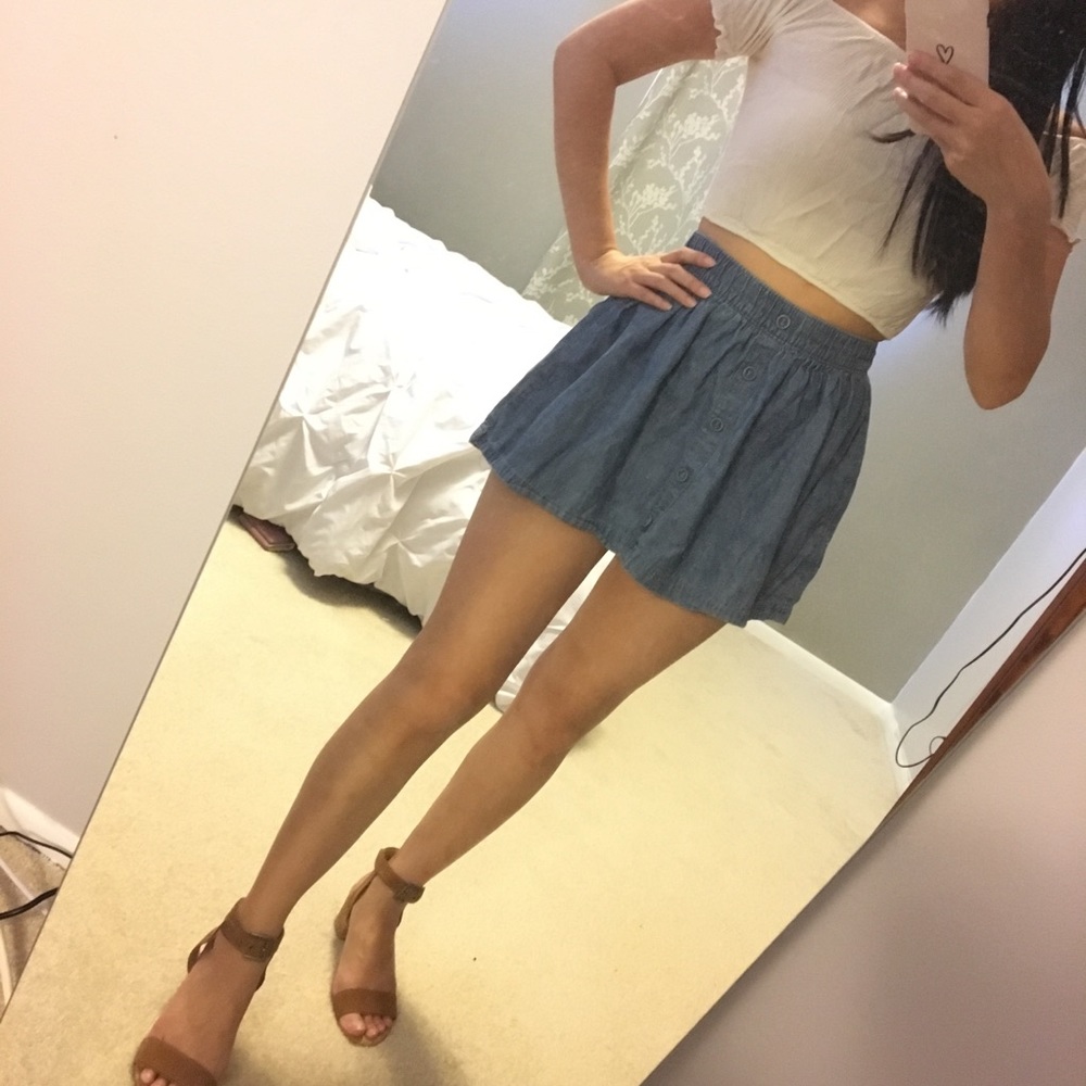 Soft Flowy High Waisted Denim Skirt